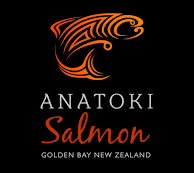 Logo of Anatoki Salmon featuring a stylized orange salmon illustration with the text “Anatoki Salmon – Golden Bay New Zealand.”